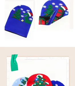 Détails de bonnets de Noël à LED avec motifs de dinosaures et sapins festifs en tricot