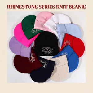 Women's Rhinestone Butterfly Knitted Beanie Hat Acrylic Warm Winter Cuffed Skull Cap For Outdoor Daily Fashion Accessory