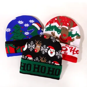 Christmas Jacquard Knit Beanie Hat Winter Warm Acrylic Skull Cap With Reindeer Santa Claus Dinosaur Pattern Festive Party Hat