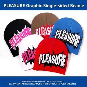 Unisex Streetwear Pleasure Γράμμα Jacquard Πλεκτό Σκουφάκι Beanie Ζεστό Χειμερινό Ακρυλικό Hip Hop Graffiti Στυλ Καπέλο για Άνδρες Γυναίκες