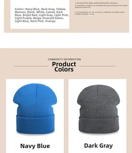 Detail view of acrylic knit beanie showing ribbed texture and various color options available