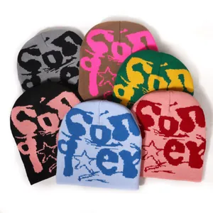 Hip Hop Streetwear Beanie Hat For Men Women Winter Warm Acrylic Knitted Hat With Jacquard Letter Graffiti Star Pattern