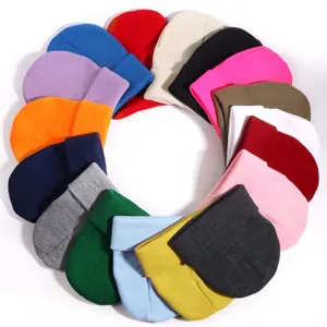 Casual Solid Acrylic Cuffed Knit Beanie Hat For Men Women Winter Warm Stretchy Ribbed Skull Cap Daily Outdoor Fashion Accessory