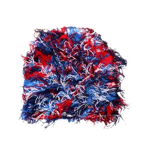 Chic red, white and blue camouflage knit beanie with fringe texture for winter