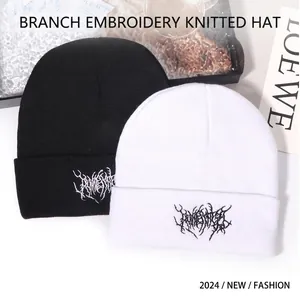 Gothic Zweig Stickerei Beanie Dicke Strickmütze Warm Skull Cap Für Herren Damen Casual Winter Outdoor Mode Streetwear Hut