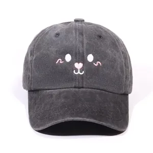 Washed Polyester Baseball Cap Cute Cartoon Marmot Embroidery Sun Hat Vintage Distressed Adjustable Duck Tongue Hat For Unisex