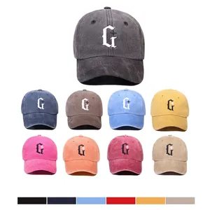 Unisex Retro Washed Baseball Cap Gothic Letter G Embroidery Distressed Adjustable Sun Hat Men Women Casual Duckbill Cap