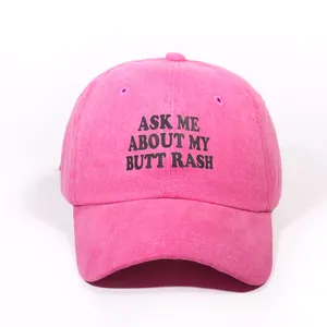 Dunkelrosa Baseballkappe aus gewaschenem Denim mit ASK ME Slogan für Damen und Herren