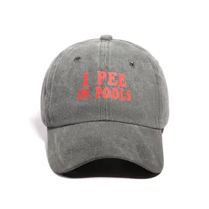 Vintage Washed Polyester Baseball Cap For Men Women With I Pee In Pools Humorous Slogan Embroidery Curved Brim Sun Protection Outdoor Casual Dad Hat