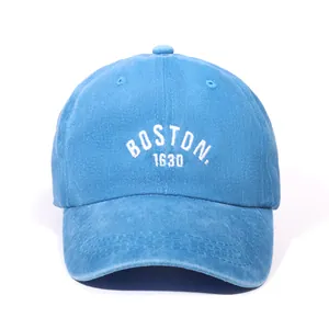Washed Polyester Baseball Cap Vintage BOSTON Letter Embroidery Adjustable Snapback Hat Casual Sport Cap For Men Women