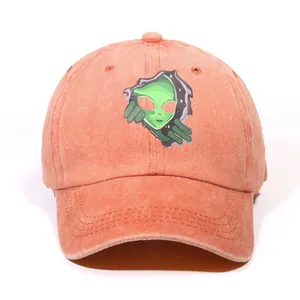 Vintage Washed Polyester Baseball Cap Alien Embroidery Adjustable Dad Hat Outdoor Sun Protection Hat For Men Women Casual Accessories