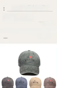 Detail view of washed vintage baseball caps in various colors with letter print