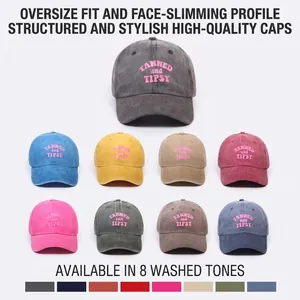 Washed Denim Style Baseball Cap TANNED And TIPSY Letter Print Adjustable Sun Hat For Men Women Casual Outdoor Trucker Cap