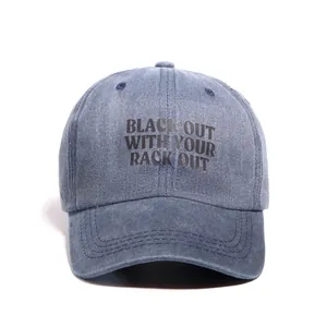 Casquette de baseball vintage en coton délavé bleu-gris avec impression de texte noir