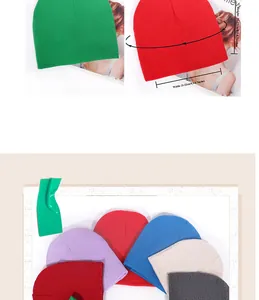 Detailed knit beanie size chart showing dimensions of 21-22cm height and width in multiple colors