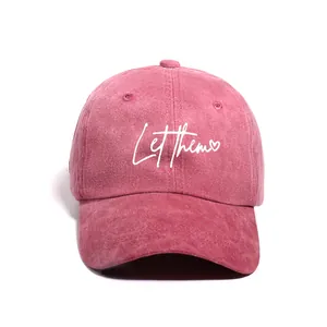 Washed cotton baseball cap in rose pink with white Let Them embroidery and heart