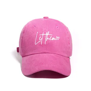Rose pink washed cotton baseball cap with Let Them embroidery and heart icon