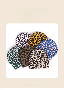 Collection of thick leopard print jacquard knit beanies in six vibrant color options
