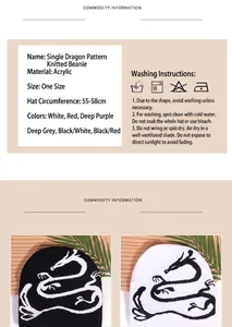 Especificaciones de tamaño para el gorro de punto con patrón de dragón y material