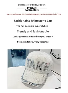 White lace baseball cap with rhinestone lettering detail and adjustable buckle size parameters
