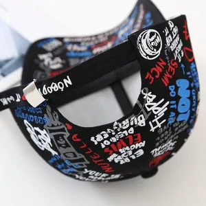 Black graffiti baseball cap with street style colorful prints and metal buckle strap