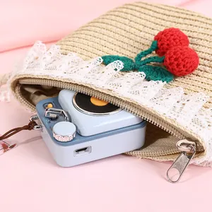 Kids cute straw crossbody bag with white lace trim and handmade cherry ornament
