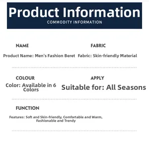 Détails du béret pour hommes en tissu doux montrant les options de couleurs chic