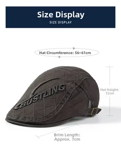 Guide des tailles pour béret vintage en coton avec bride réglable et broderie détaillée