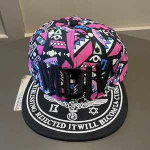 Flat brim hip-hop baseball cap with colorful geometric eye prints and MDIIV embroidery
