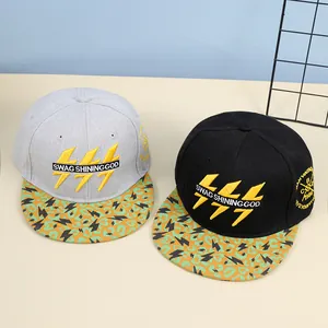 Hip Hop Bliksem Borduurwerk Snapback Baseballpet Met Luipaardprint Rand Streetwear Verstelbaar Zonnescherm Platte Hoed Voor Dames Heren