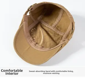 Détail intérieur de la casquette plate kaki avec bandeau et boucle métallique réglable