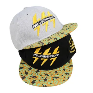 Hip-hop snapback baseballpetten met geel bliksemborduursel en rand met luipaardprint