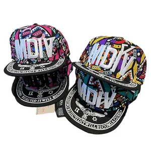 Hip hop snapback baseball cap with colorful geometric pattern and MDIV embroidery