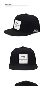 Detailansicht der Hip-Hop-Cap mit flachem Schirm, Brooklyn-Patch und weißer Stickerei