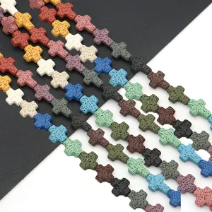 Perles de Croix en Pierre de Lave Naturelle Perles en Vrac de Roche Volcanique pour la Fabrication de Bijoux DIY Bracelets Colliers Accessoire Religieux
