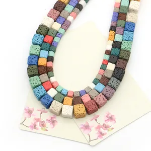 Colorful cube lava stone beads for jewelry making with natural porous texture and finish