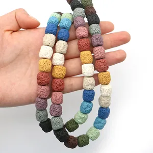 Perle cubiche in pietra lavica naturale colorata per creazione di gioielli fai da te