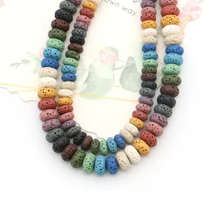 Colorful lava stone flat rondelle beads for DIY jewelry making and essential oil diffusion