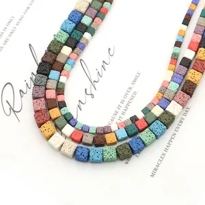 Colorful cube-shaped volcanic lava stone beads for DIY aromatherapy jewelry making