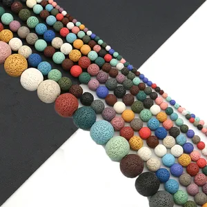 Natural Volcanic Lava Stone Round Loose Beads Multicolor Polished Porous Beads For DIY Jewelry Making Bracelets Necklaces