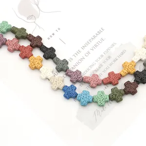 Perles en forme de croix en pierre de lave naturelle pour la création de bijoux