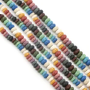 Bunte Lava-Vulkanstein-Perlen in flacher runder Form für DIY-Schmuckherstellung