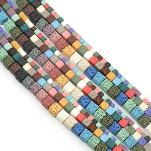 Colorful cube lava stone beads with natural porous texture for DIY jewelry making