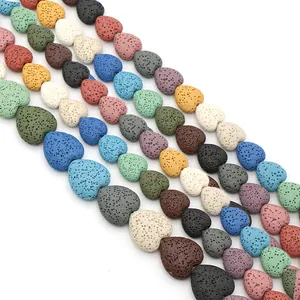 Perline colorate a forma di cuore in pietra lavica naturale per la creazione di gioielli DIY