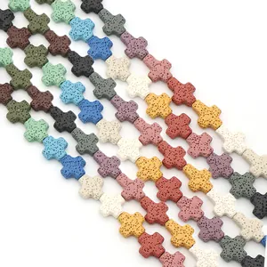 Perles en pierre de lave naturelle en forme de croix pour bijoux DIY et bracelets