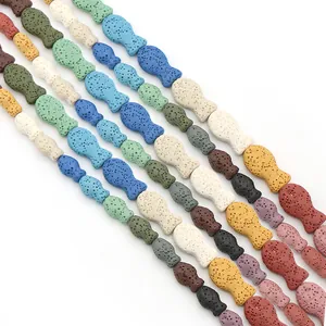 Perles en pierre de lave en forme de poisson pour bijoux DIY avec texture poreuse