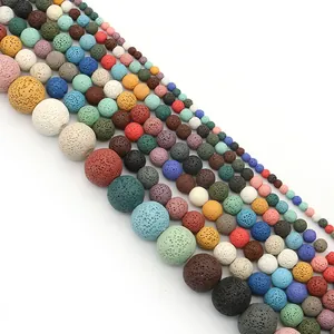 Vibrant multicolor natural lava stone round beads in various sizes for DIY jewelry making