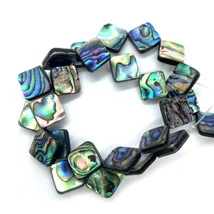 Macro view of iridescent square natural abalone shell beads for DIY jewelry making