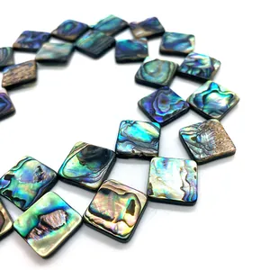Natural iridescent abalone shell square loose beads for DIY jewelry making accessories