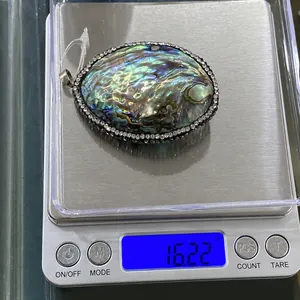 Gewichtsmessung von 16,22g für ovalen Abalone-Muschel-Anhänger mit Strassrand